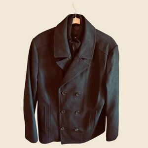 Kenneth Cole NY Men's Wool Blend Pea Coat Quilted Bib Mock Neck Black L NWOT